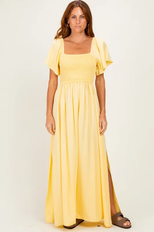 Yellow Chambray Smocked Maxi Dress made by Pinkblush