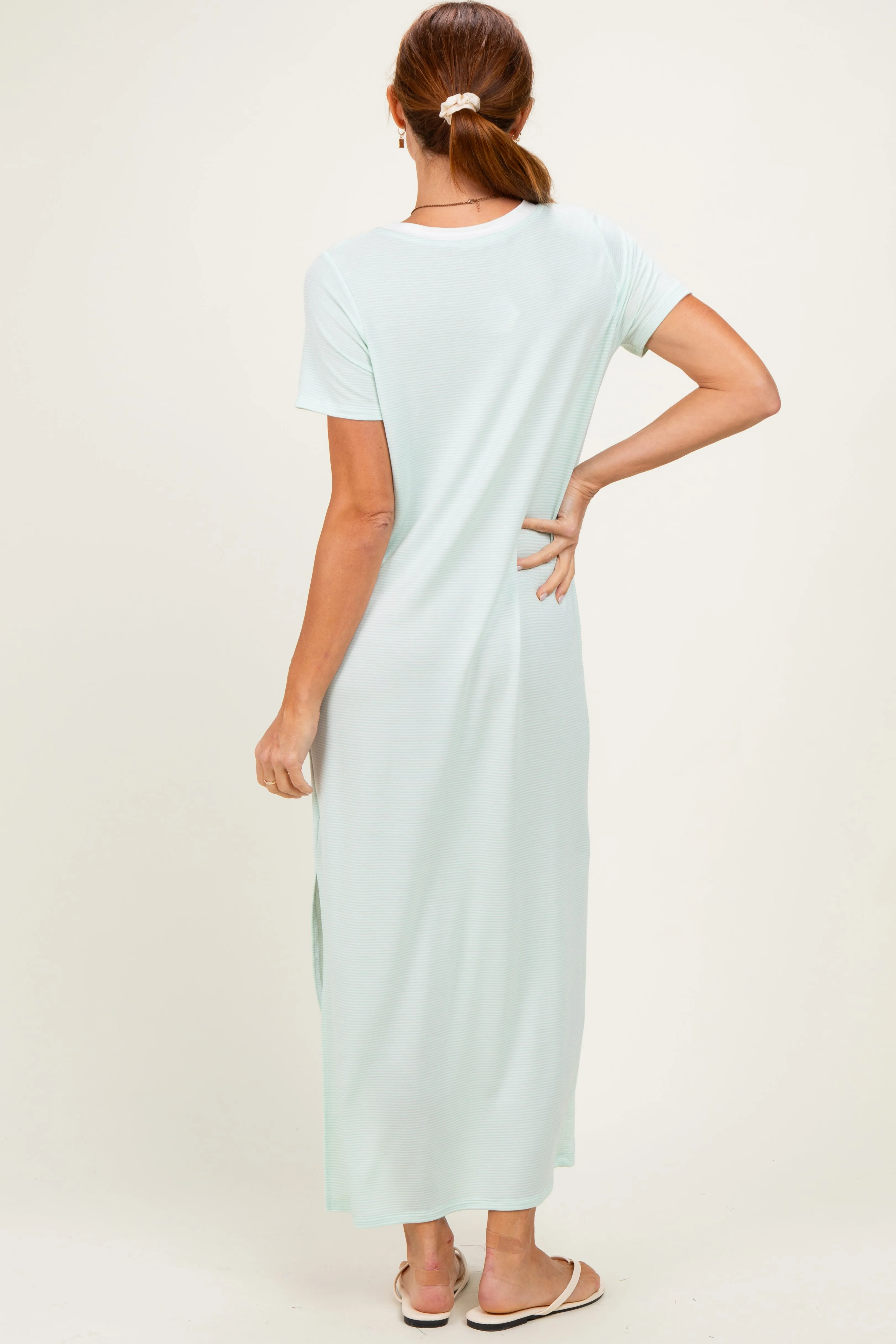 Ivory/ Mint Striped Short Sleeve Maxi Dress sold by Pinkblush product image thumbnail 3