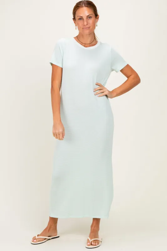 Ivory/ Mint Striped Short Sleeve Maxi Dress made by Pinkblush