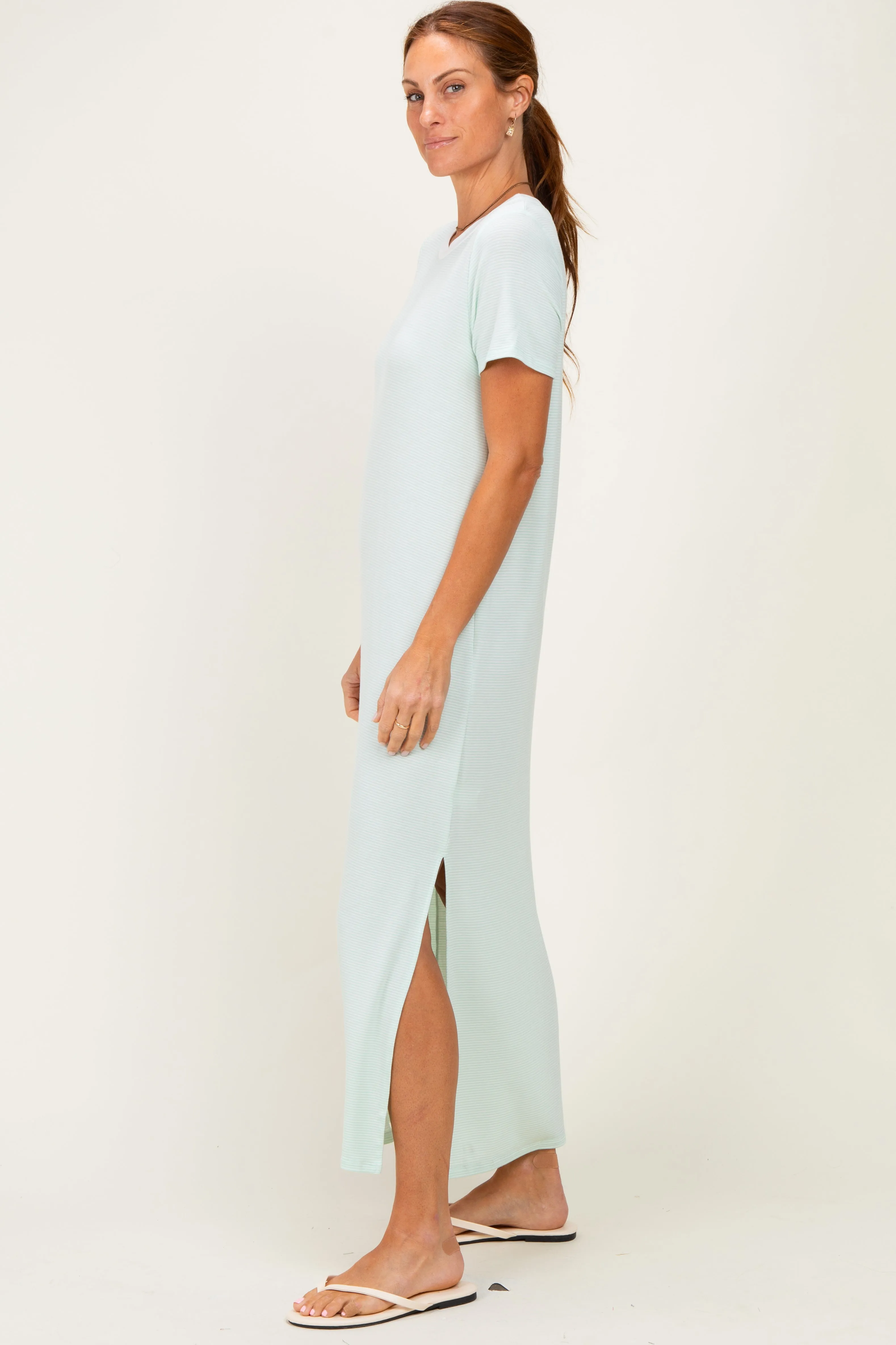 Ivory/ Mint Striped Short Sleeve Maxi Dress sold by Pinkblush product image thumbnail 2