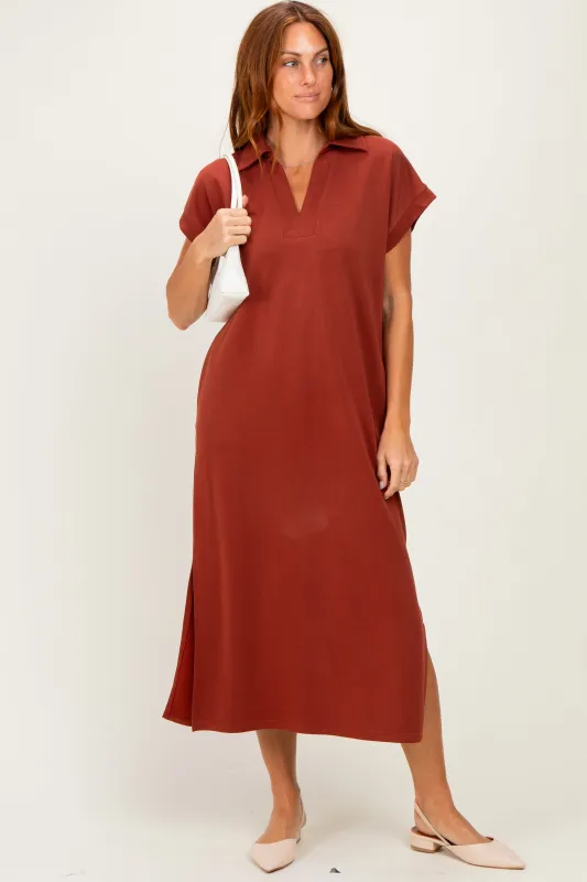 Clay Collared Short Sleeve Midi Dress made by entro