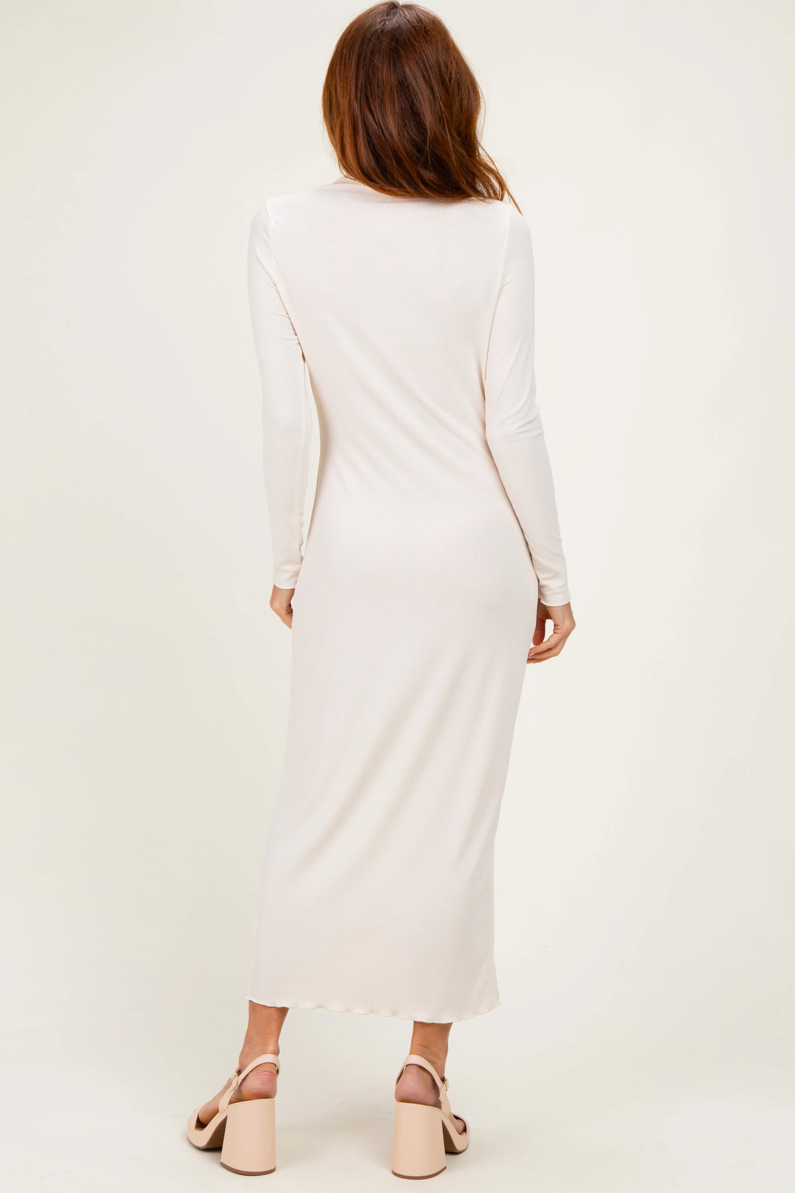 Cream Ruffle Mock Neck Long Sleeve Midi Dress sold by Pinkblush product image thumbnail 3
