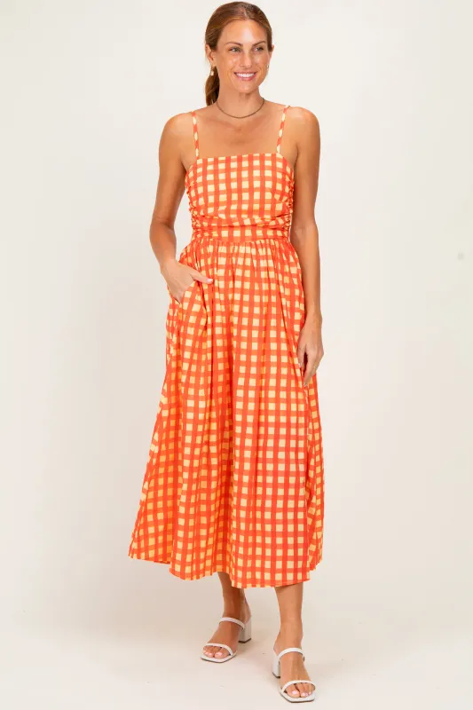 Orange Gingham Midi Dress made by entro