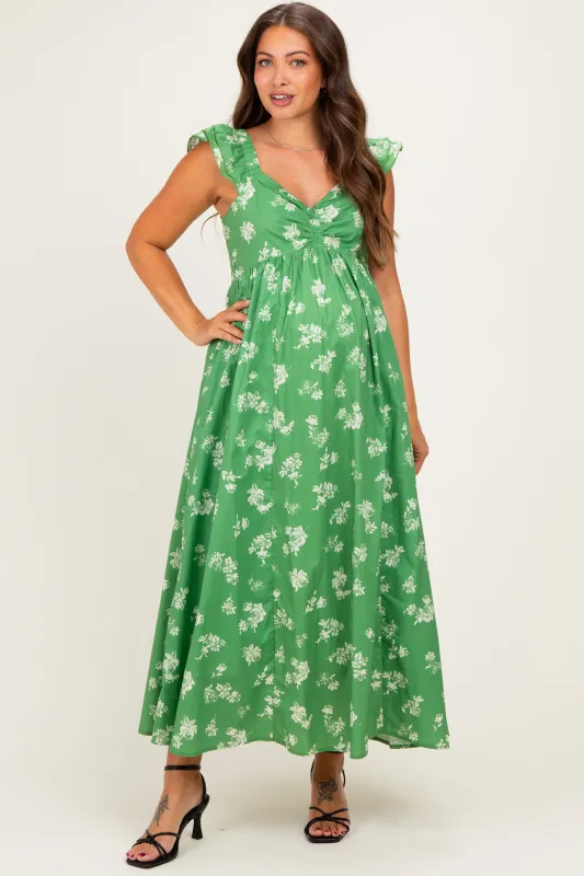 Fern Floral Ruffle Strap Maternity Maxi Dress made by Inloom