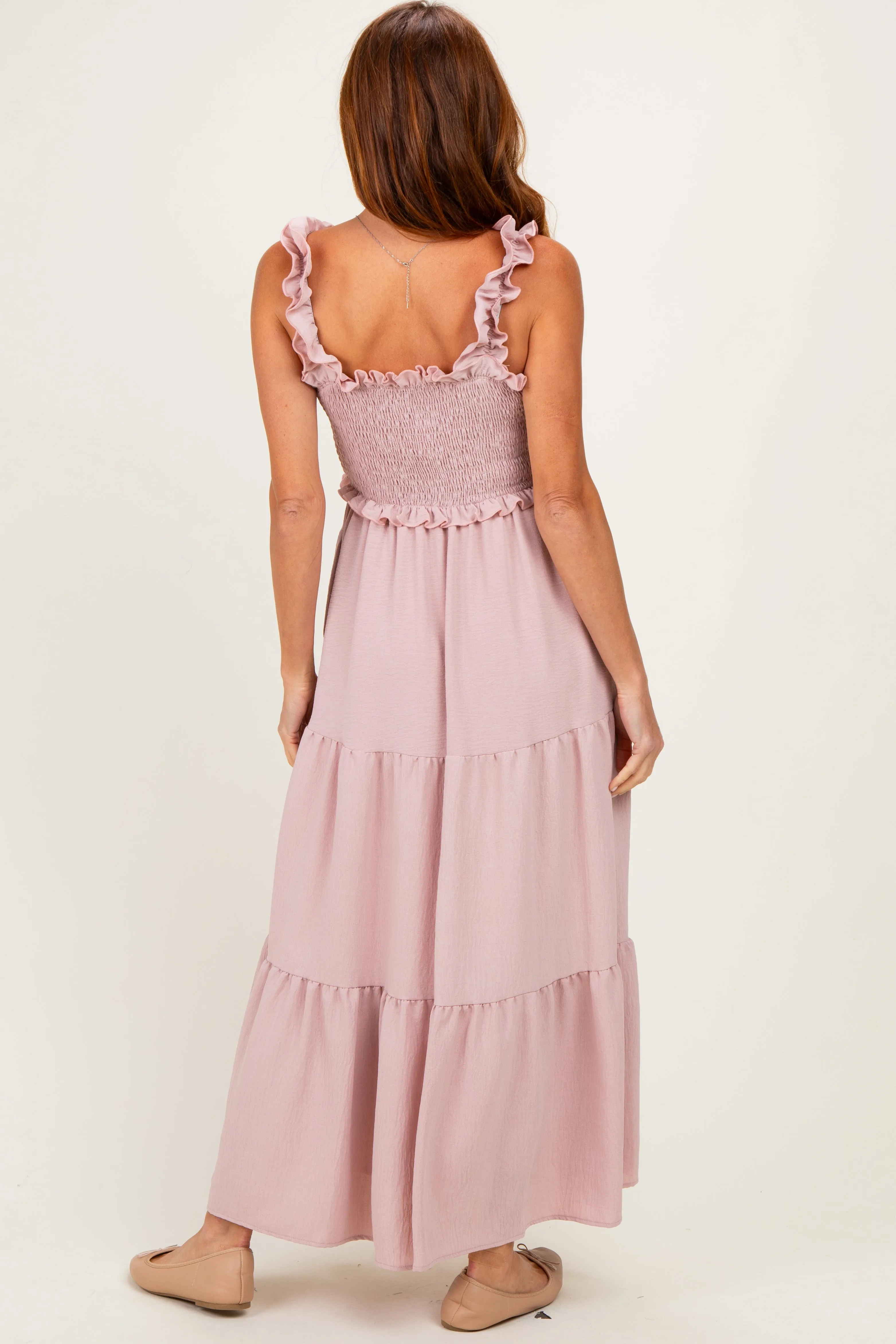 Light Pink Sleeveless Smocked Tiered Maxi Dress sold by Pinkblush product image thumbnail 3