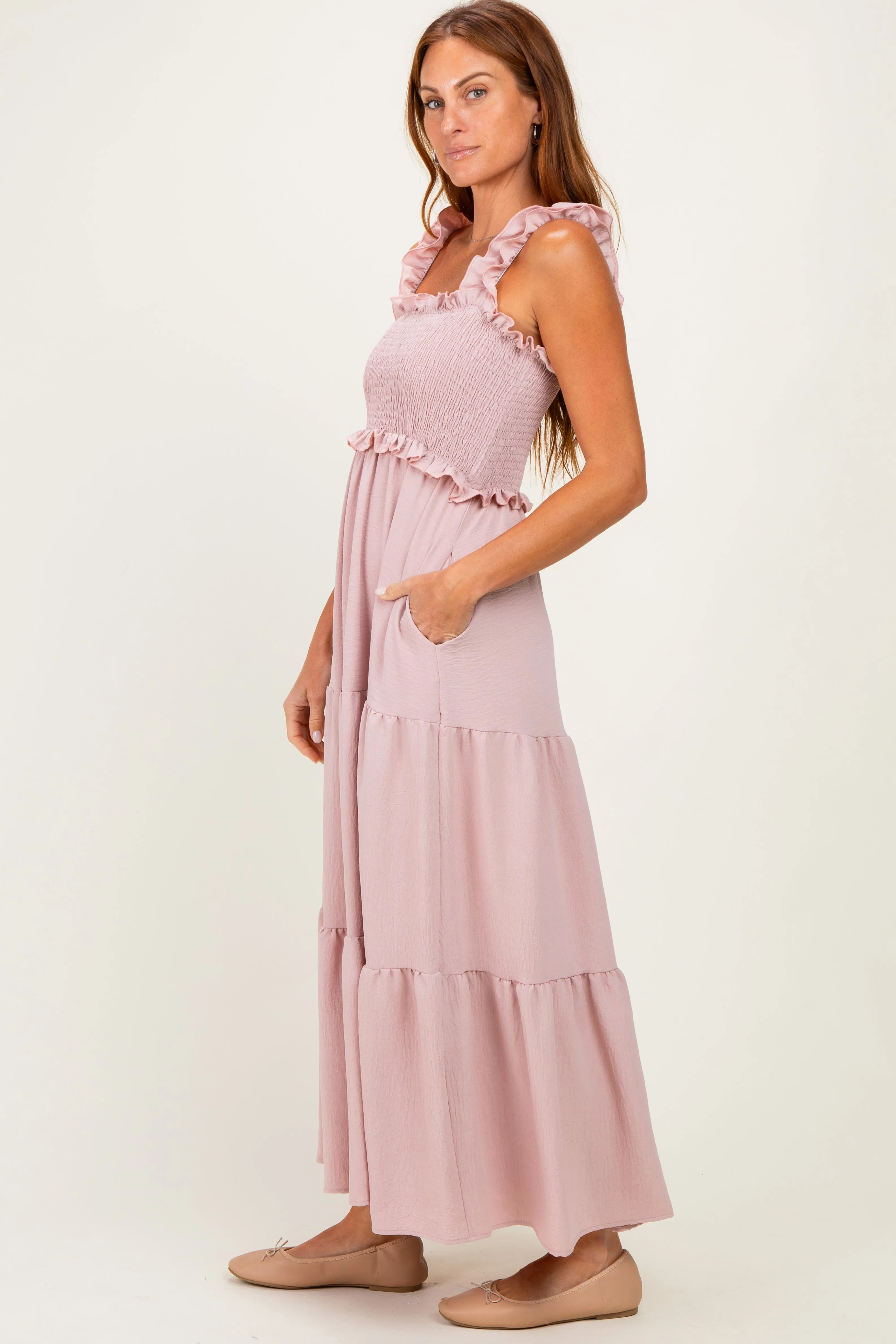 Light Pink Sleeveless Smocked Tiered Maxi Dress sold by Pinkblush product image thumbnail 2