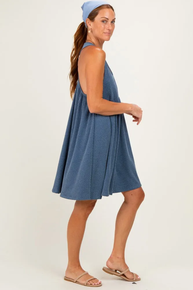 Blue Ribbed Sleeveless Open Back Midi Dress sold by Pinkblush product image thumbnail 2
