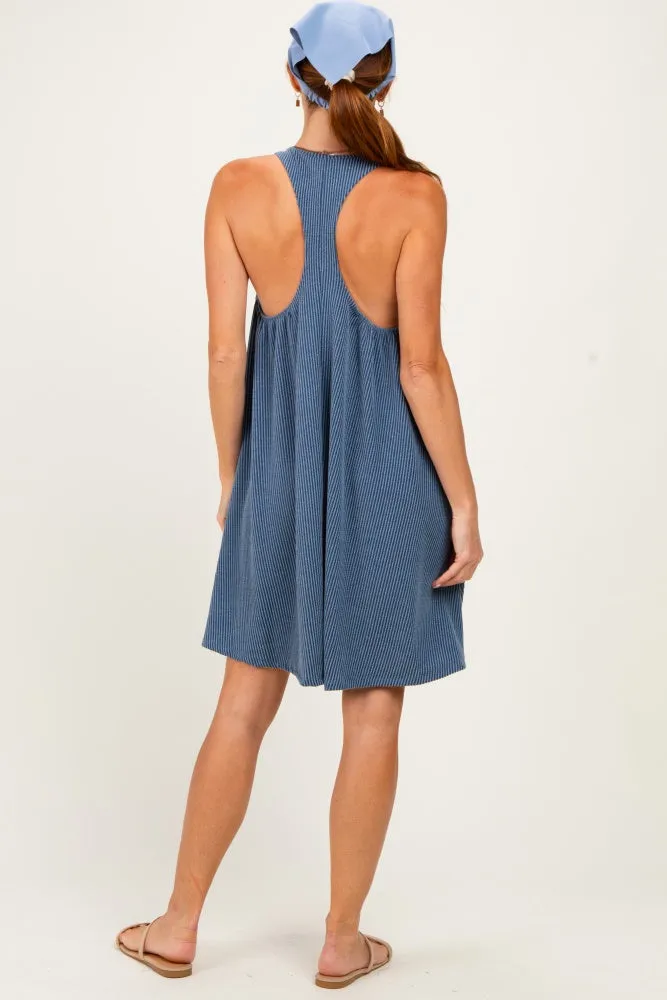 Blue Ribbed Sleeveless Open Back Midi Dress sold by Pinkblush product image thumbnail 3