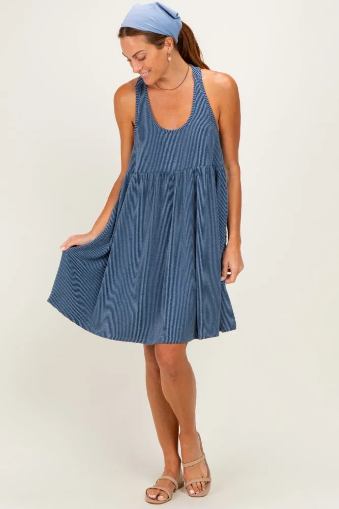 Blue Ribbed Sleeveless Open Back Midi Dress sold by Pinkblush