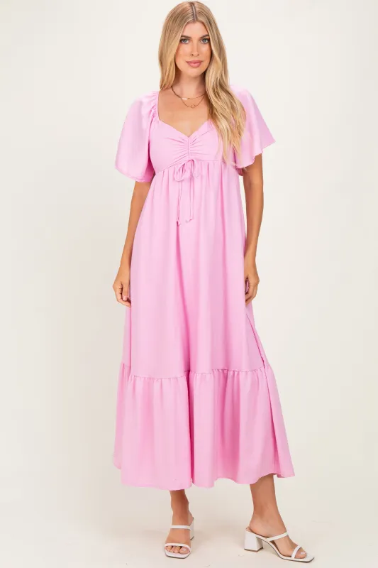 Pink Flutter Sleeve Ruffle Hem Maxi Dress made by Pinkblush