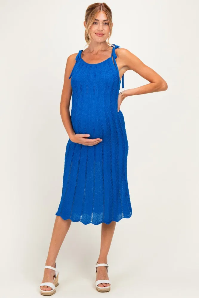 Blue Tied Shoulder Strap Maternity Midi Dress sold by Pinkblush product image thumbnail 2
