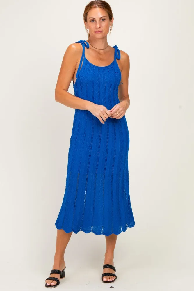 Blue Tied Shoulder Strap Maternity Midi Dress sold by Pinkblush product image thumbnail 4