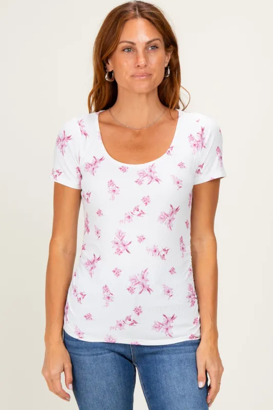 Pink Floral Ruching Short Sleeve Top made by Pinkblush