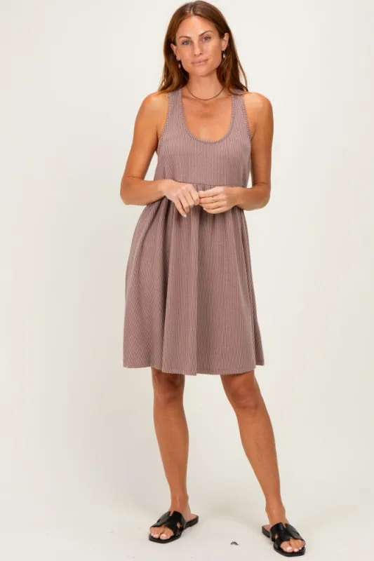 Mocha Ribbed Sleeveless Open Back Midi Dress made by Pinkblush