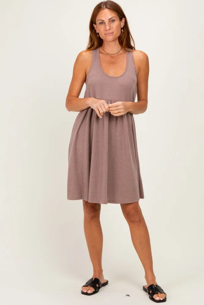 Mocha Ribbed Sleeveless Open Back Midi Dress sold by Pinkblush