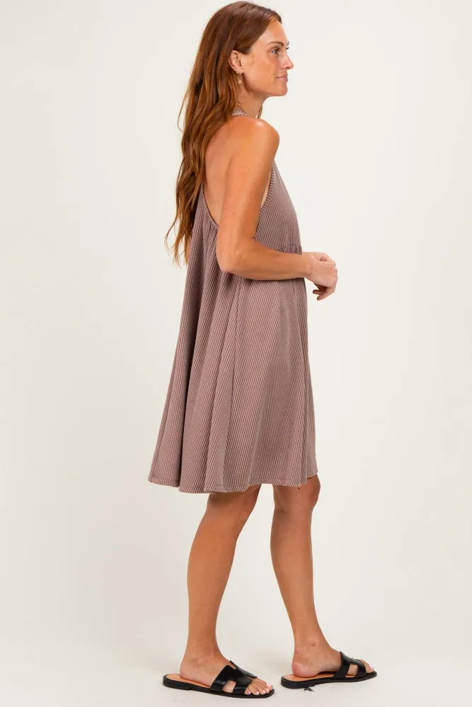 Mocha Ribbed Sleeveless Open Back Midi Dress sold by Pinkblush product image thumbnail 2