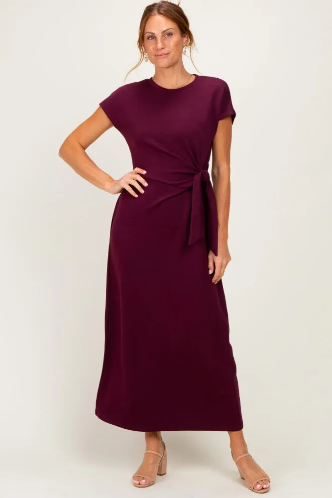 Wine Side Tie Short Sleeve Maternity Midi Dress sold by Pinkblush product image thumbnail 4