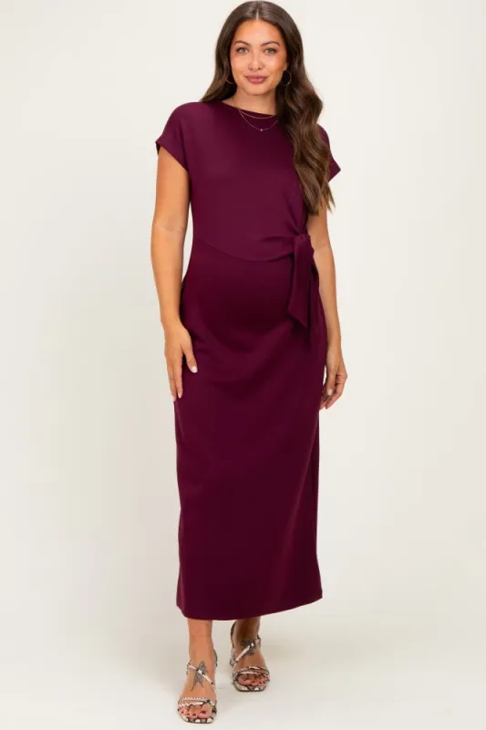 Wine Side Tie Short Sleeve Maternity Midi Dress made by entro