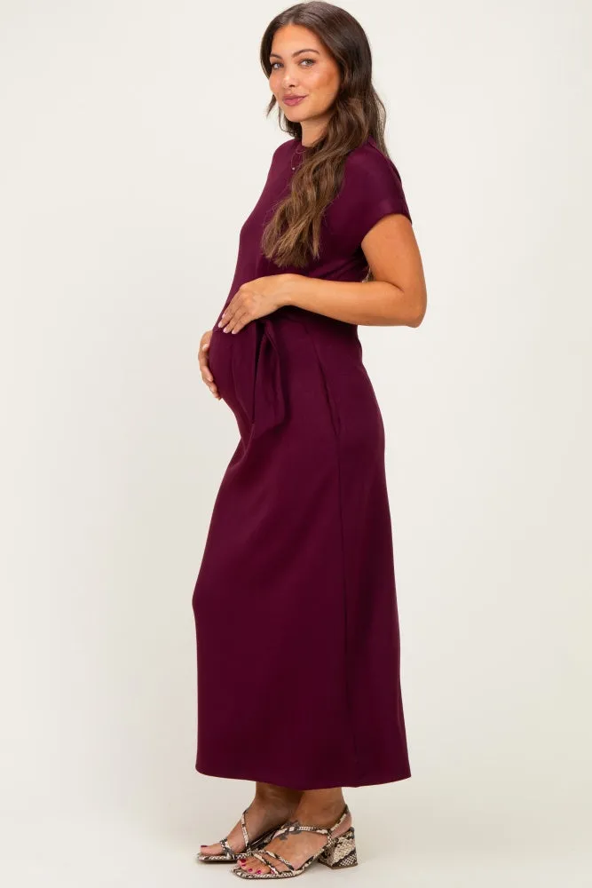 Wine Side Tie Short Sleeve Maternity Midi Dress sold by Pinkblush product image thumbnail 2