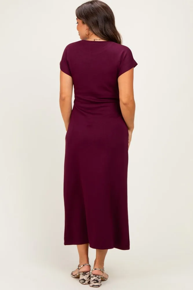 Wine Side Tie Short Sleeve Maternity Midi Dress sold by Pinkblush product image thumbnail 3