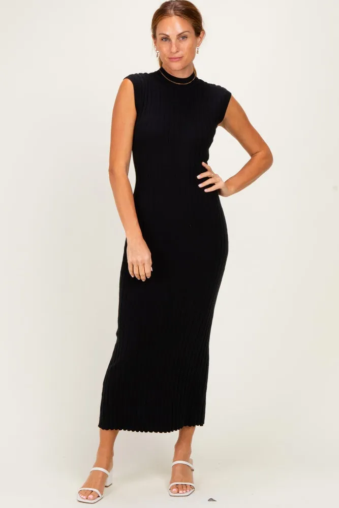 Black Ribbed Knit Mock Neck Maternity Maxi Dress sold by Pinkblush product image thumbnail 4