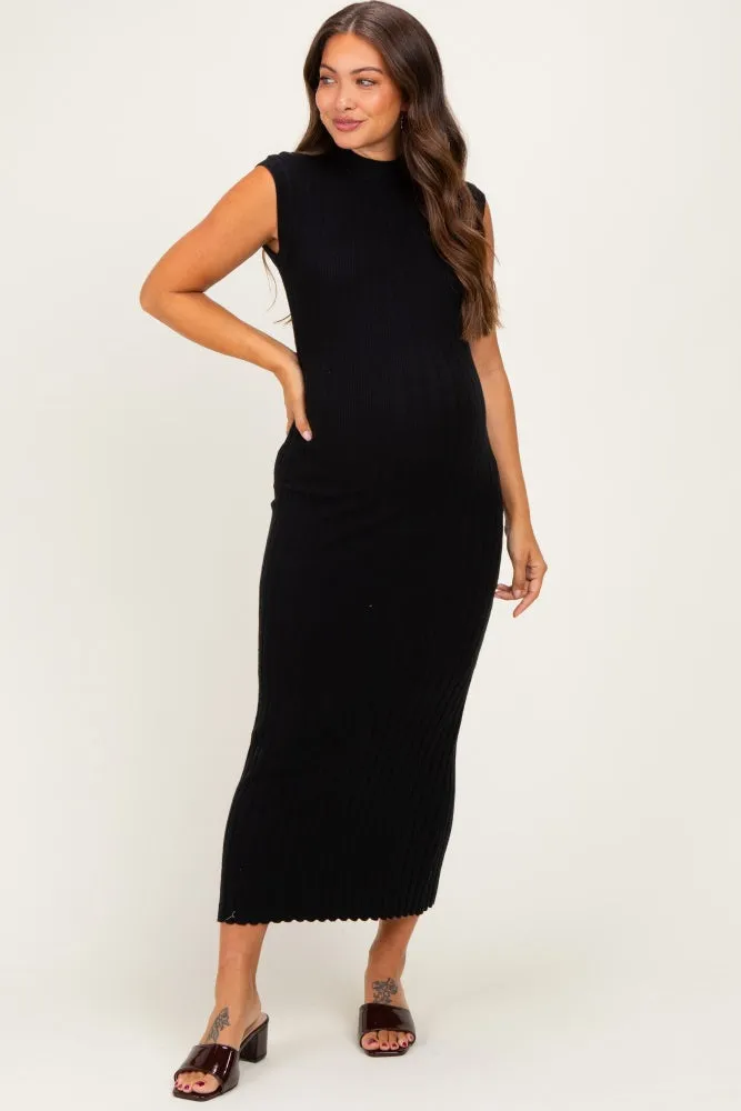 Black Ribbed Knit Mock Neck Maternity Maxi Dress sold by Pinkblush