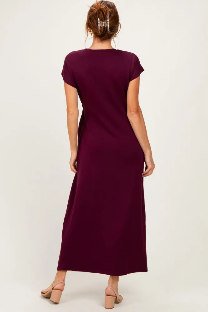 Wine Side Tie Short Sleeve Midi Dress sold by Pinkblush product image thumbnail 4