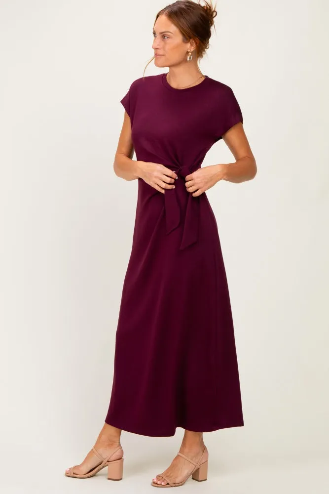 Wine Side Tie Short Sleeve Midi Dress sold by Pinkblush product image thumbnail 3