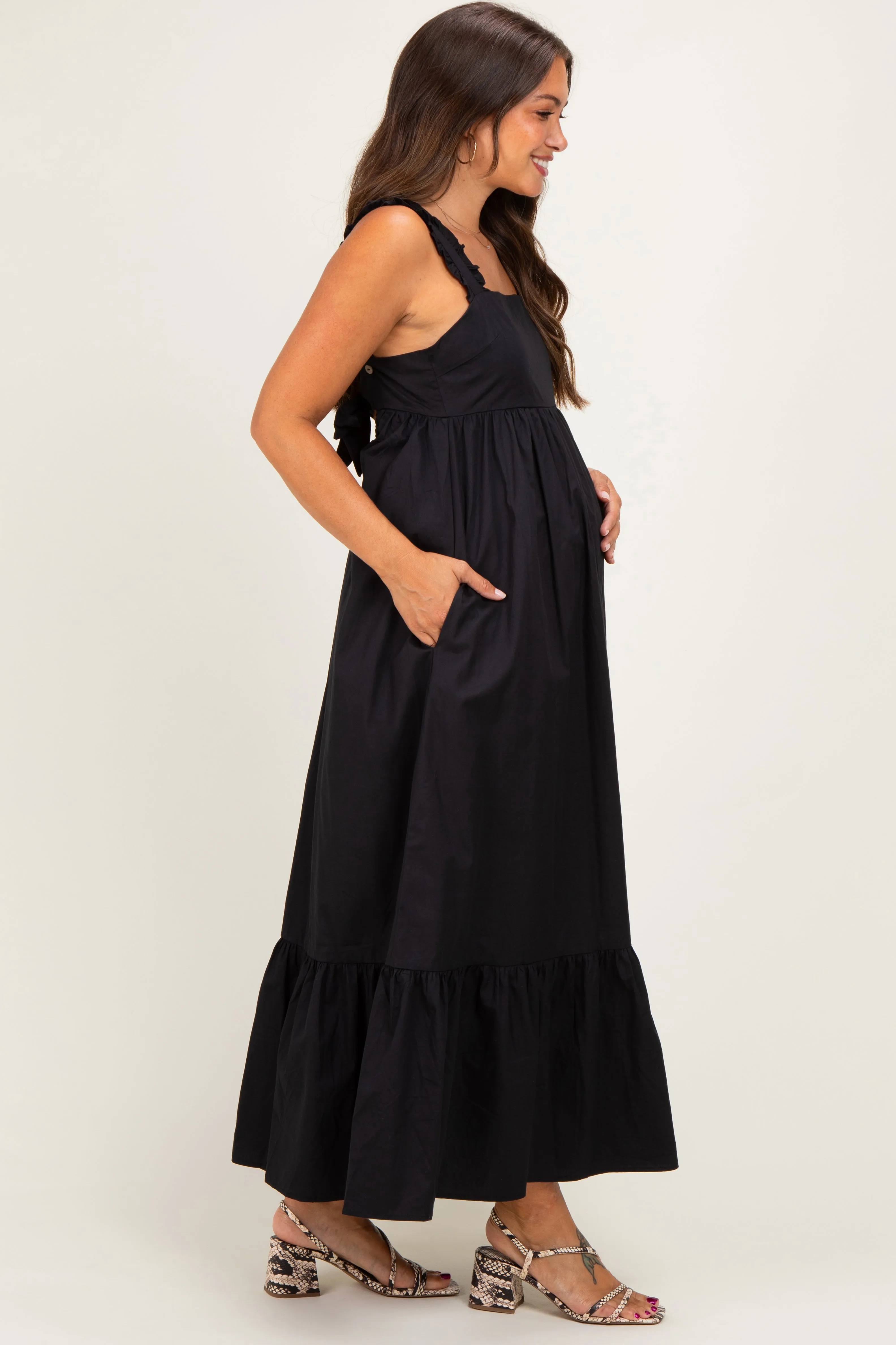 Black Cutout Tie Back Maternity Midi Dress sold by Pinkblush product image thumbnail 2