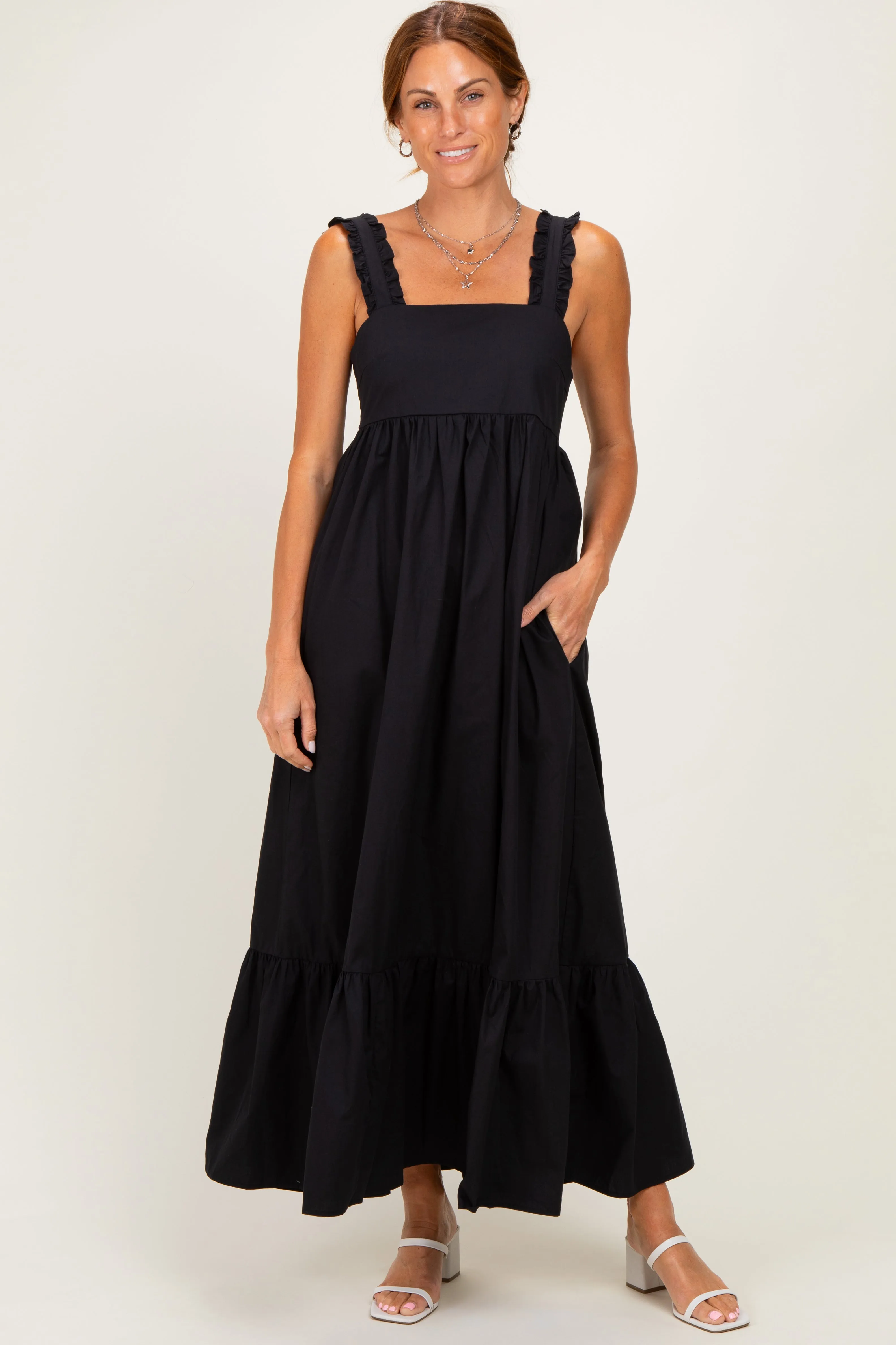 Black Cutout Tie Back Maternity Midi Dress sold by Pinkblush product image thumbnail 4