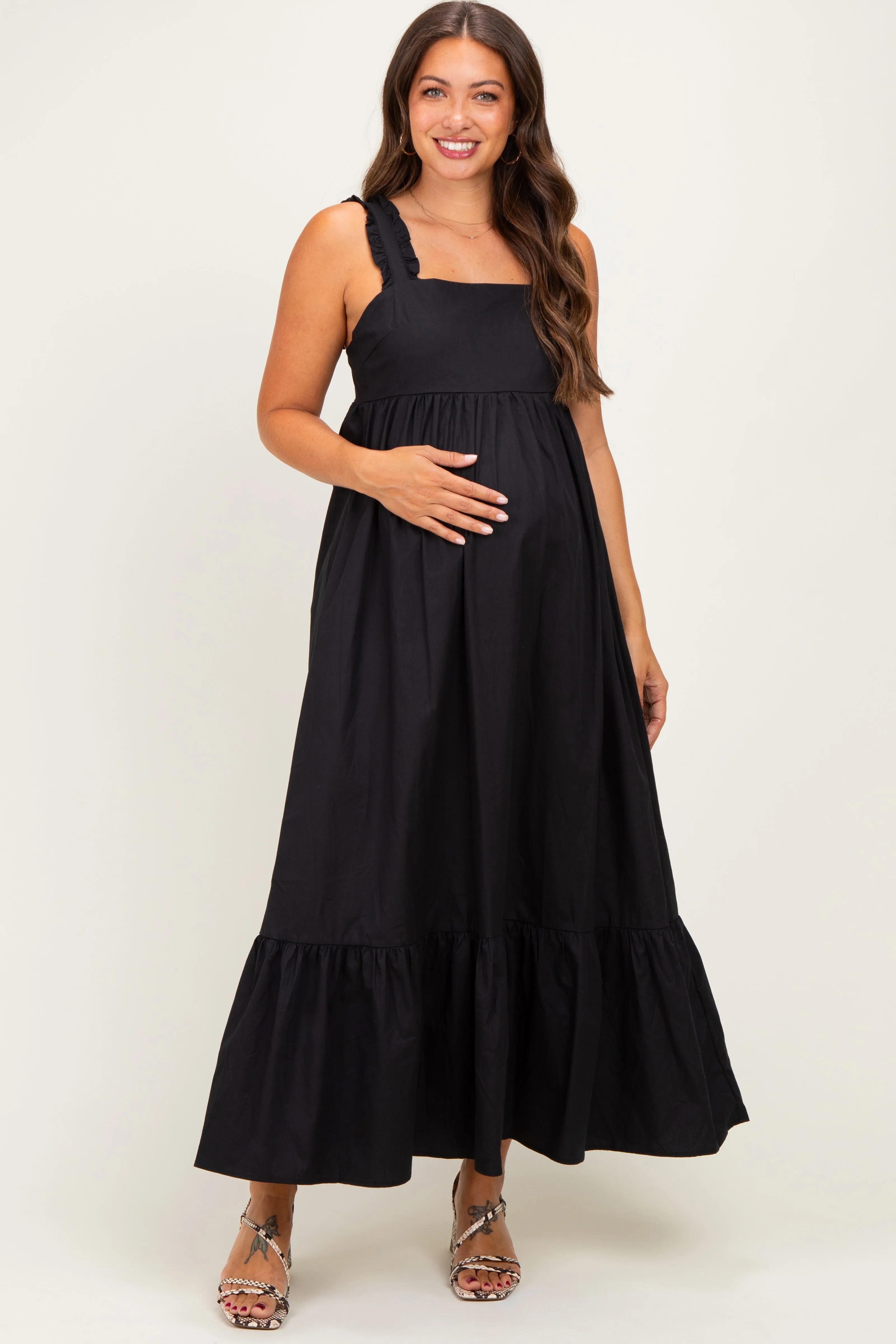 Black Cutout Tie Back Maternity Midi Dress sold by Pinkblush