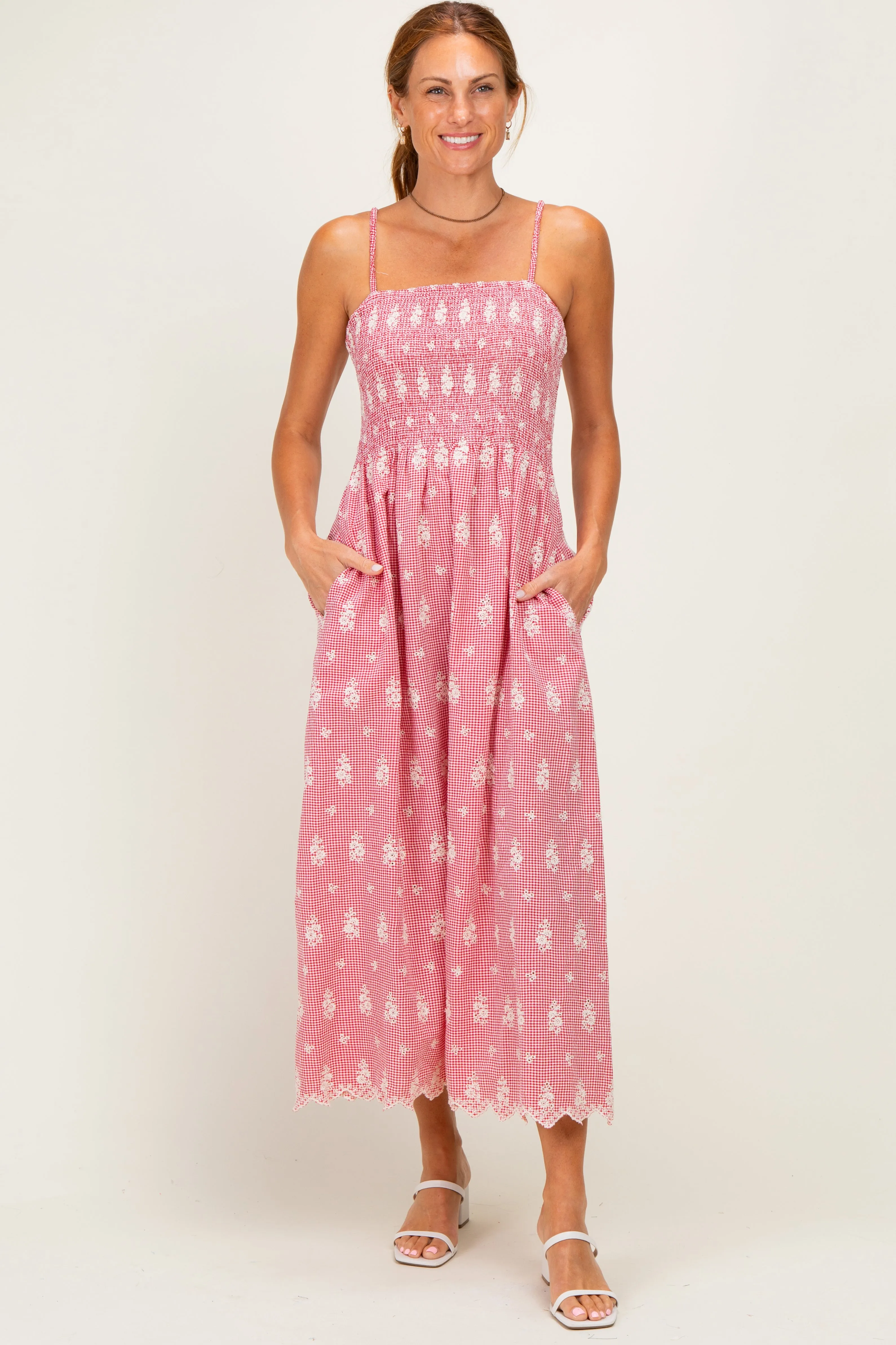 Red Embroidered Smocked Maxi Dress sold by Pinkblush product image thumbnail 2