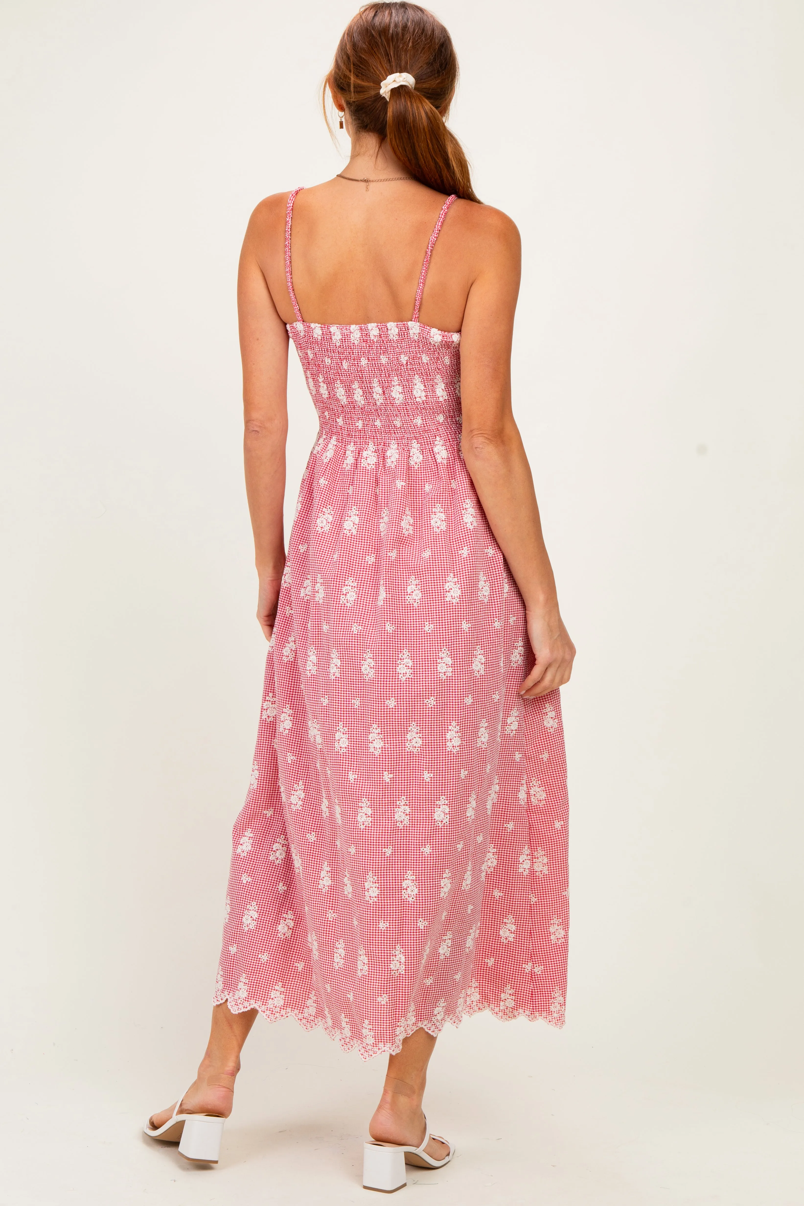 Red Embroidered Smocked Maxi Dress sold by Pinkblush product image thumbnail 4