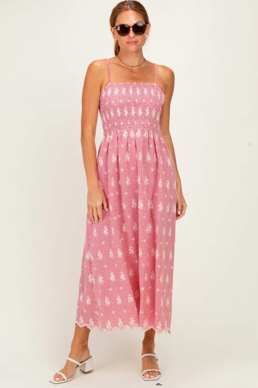 Red Embroidered Smocked Maxi Dress made by Pinkblush