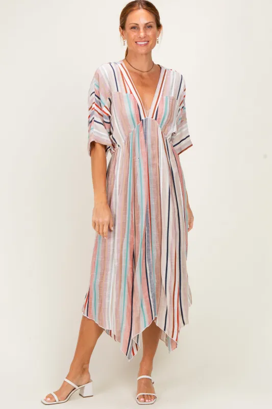 White Multi Printed Deep V-Neck Maxi Dress made by En Creme