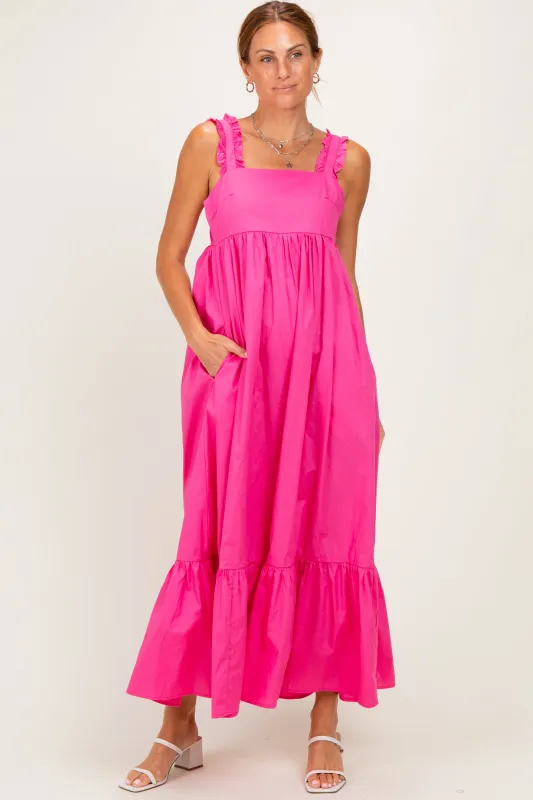 Hot Pink Cutout Tie Back Midi Dress made by Newbury Kustom