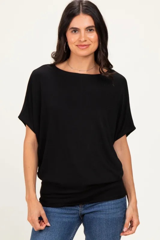 Black Dolman Sleeve Boat Neck Top made by Zenana Outfitters