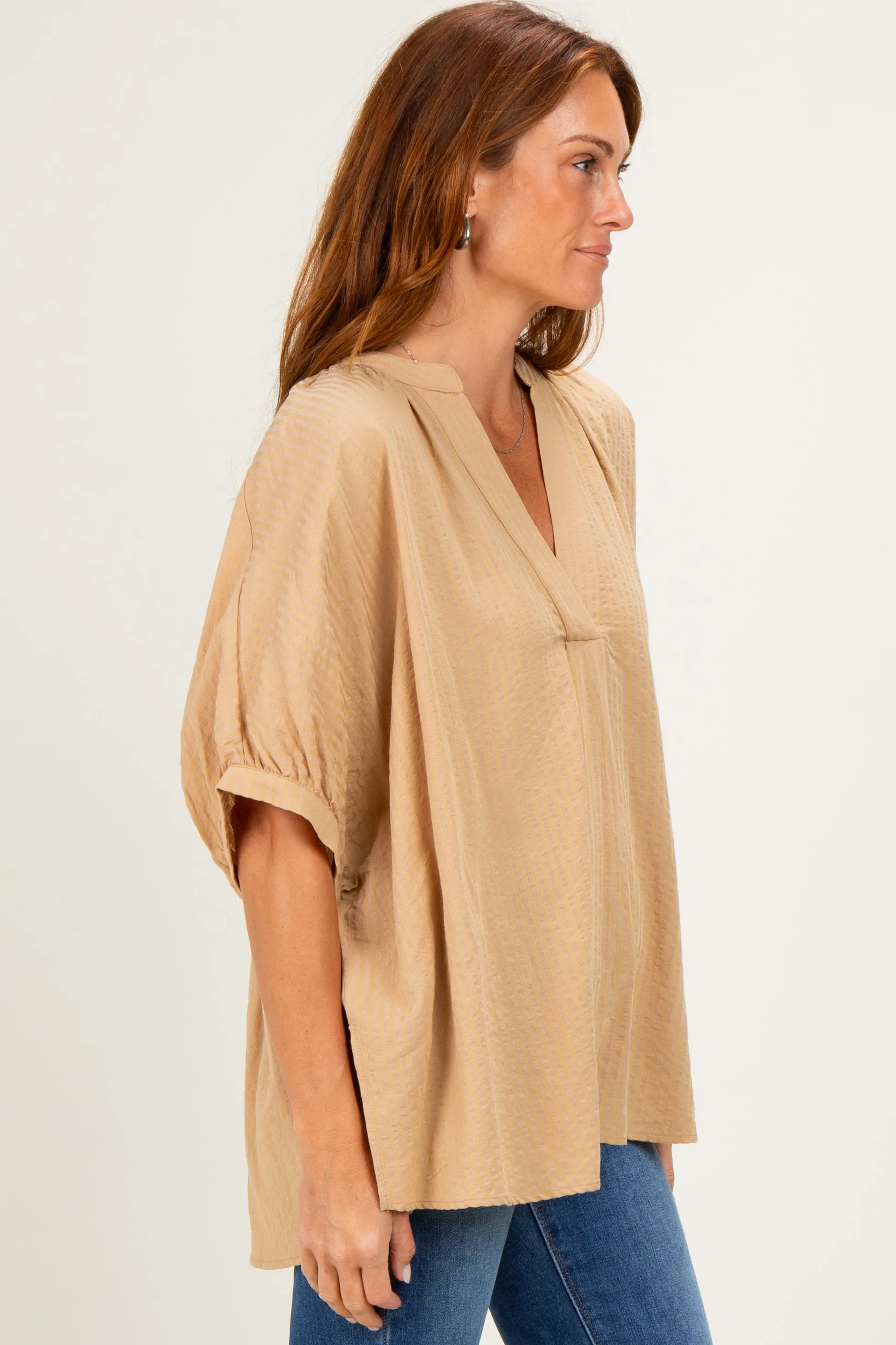Taupe Textured Stripe Oversized Blouse sold by Pinkblush product image thumbnail 2