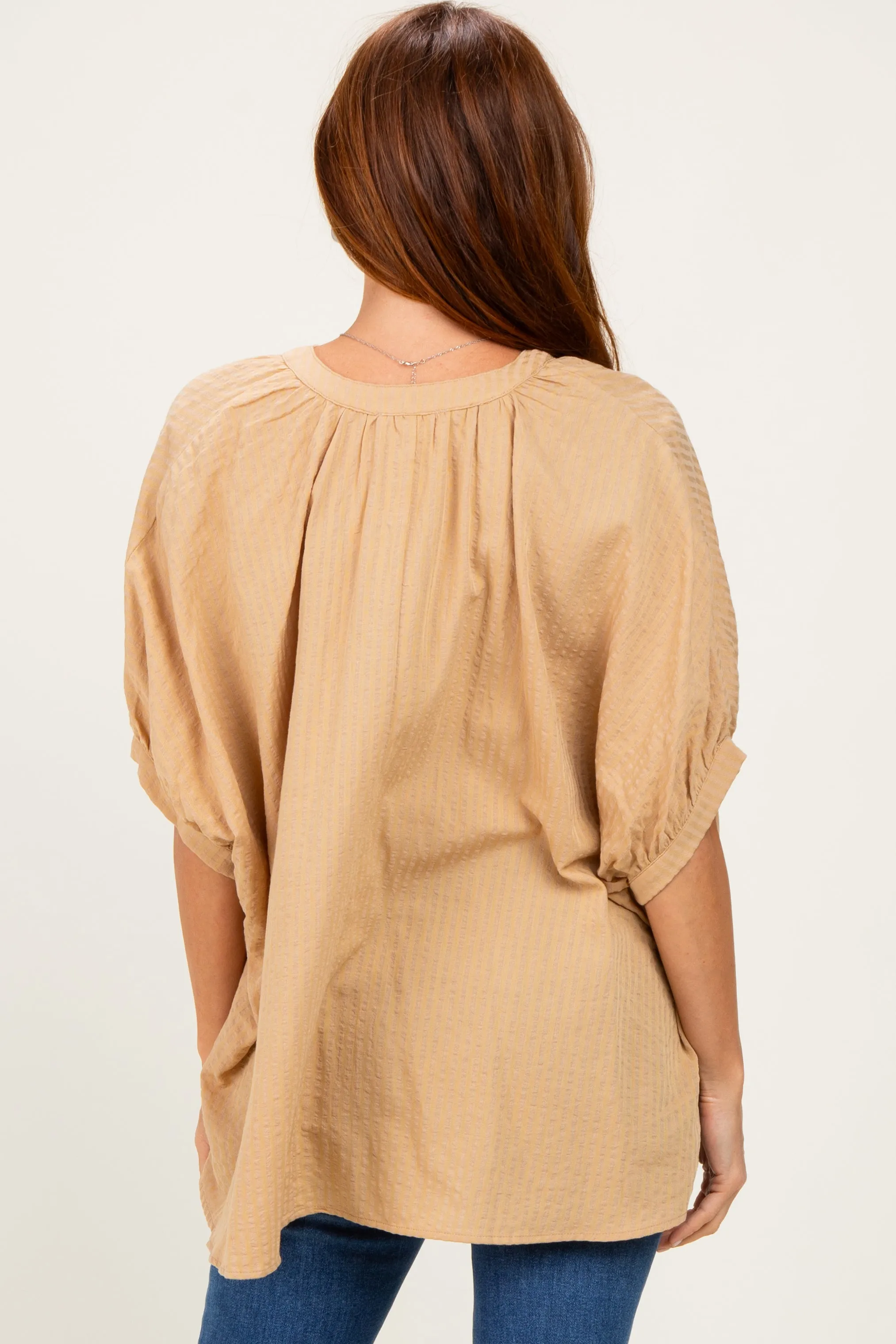 Taupe Textured Stripe Oversized Blouse sold by Pinkblush product image thumbnail 3
