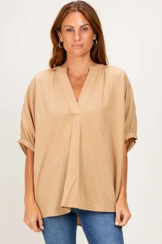 Taupe Textured Stripe Oversized Blouse made by Pinkblush
