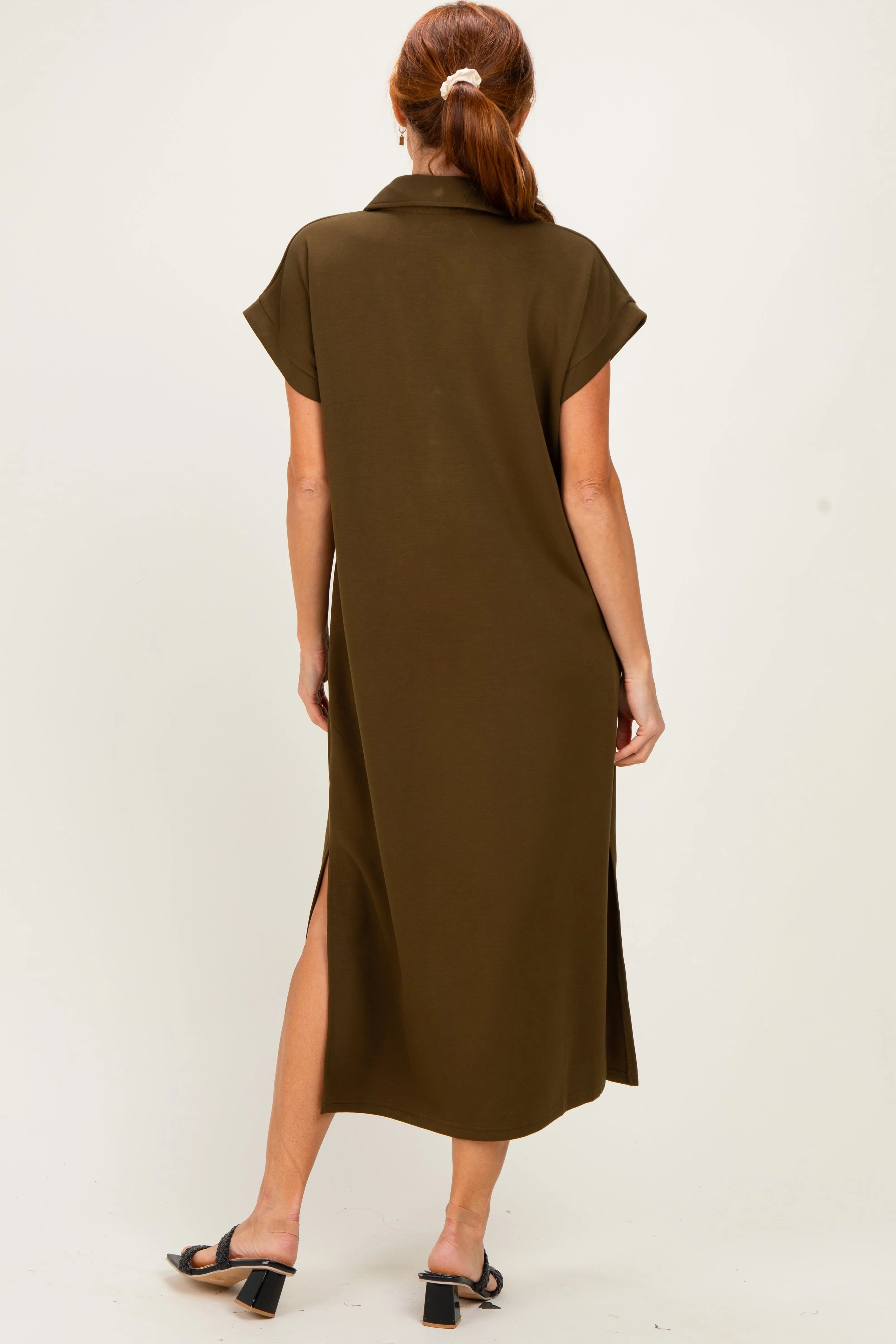 Olive Collared Short Sleeve Midi Dress sold by Pinkblush product image thumbnail 3