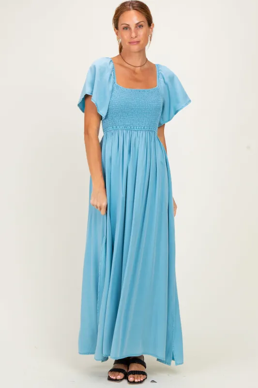 Milky Blue Chambray Smocked Maxi Dress made by Pinkblush