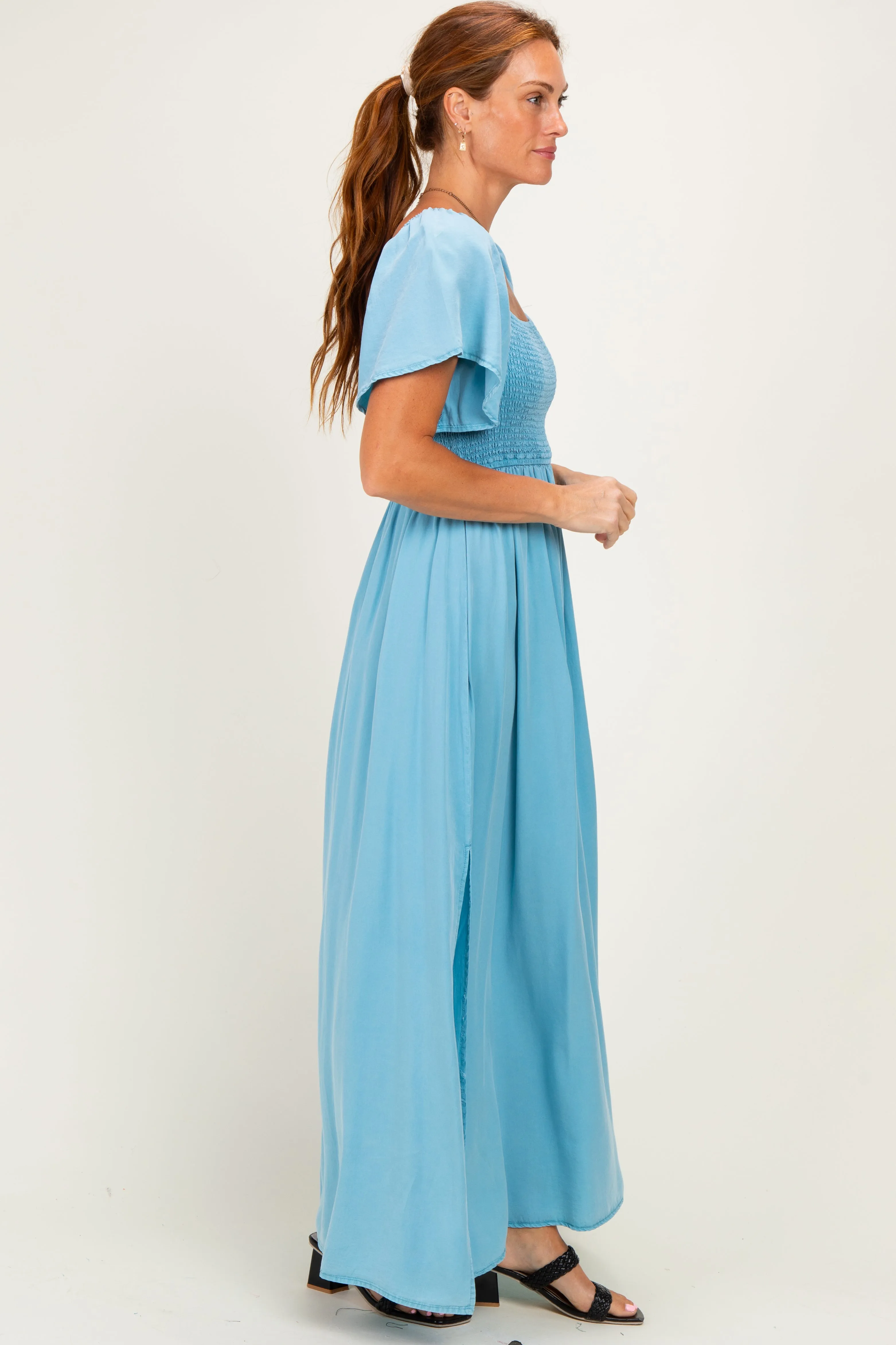 Milky Blue Chambray Smocked Maxi Dress sold by Pinkblush product image thumbnail 2