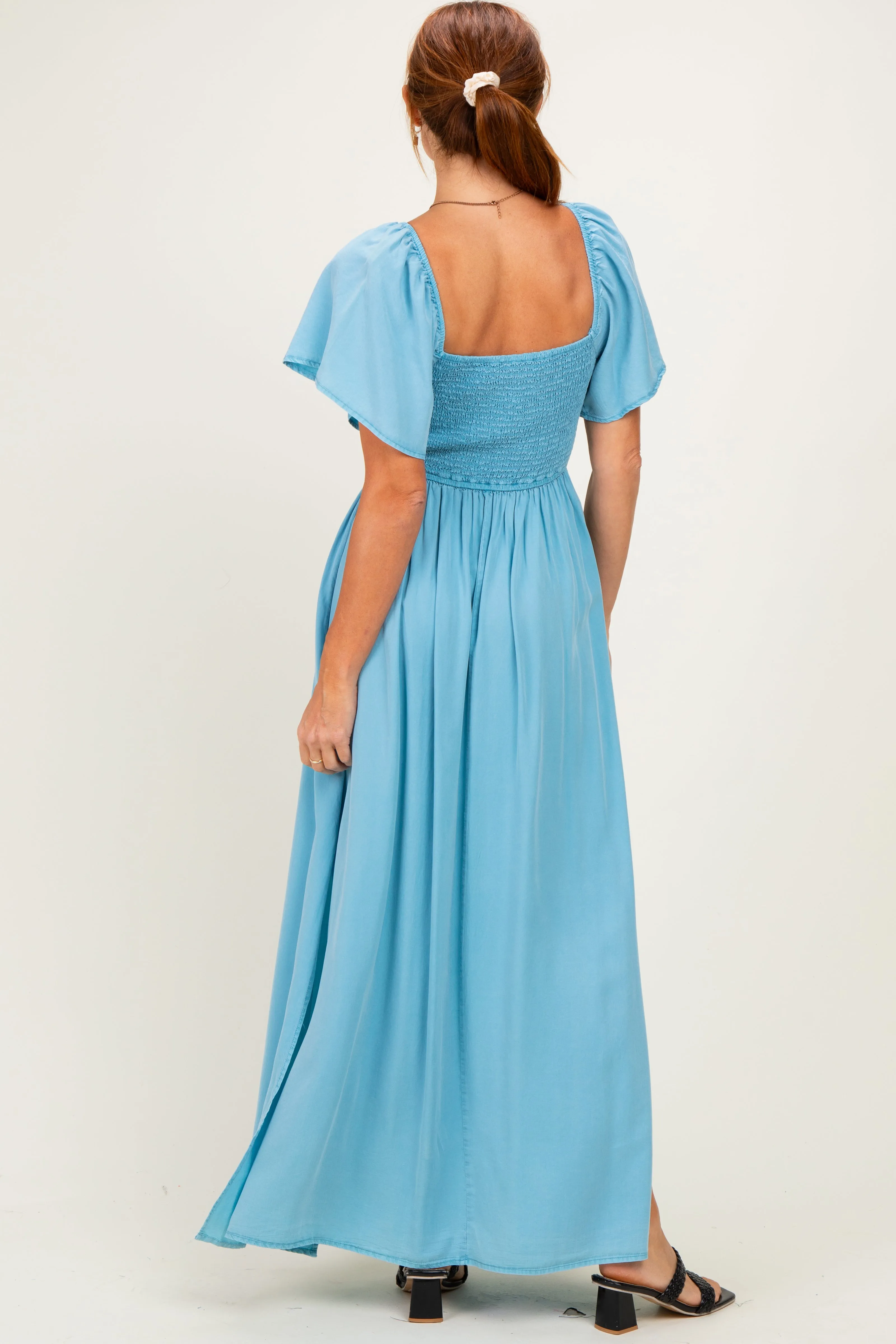 Milky Blue Chambray Smocked Maxi Dress sold by Pinkblush product image thumbnail 3
