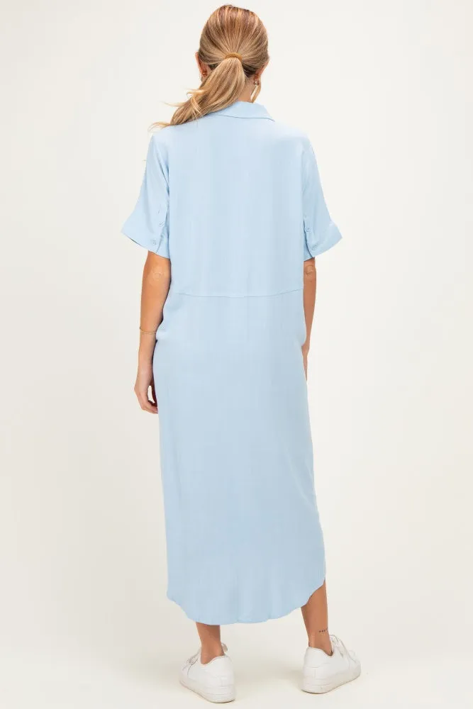 Light Blue Button Down Maternity Midi Shirt Dress sold by Pinkblush product image thumbnail 2