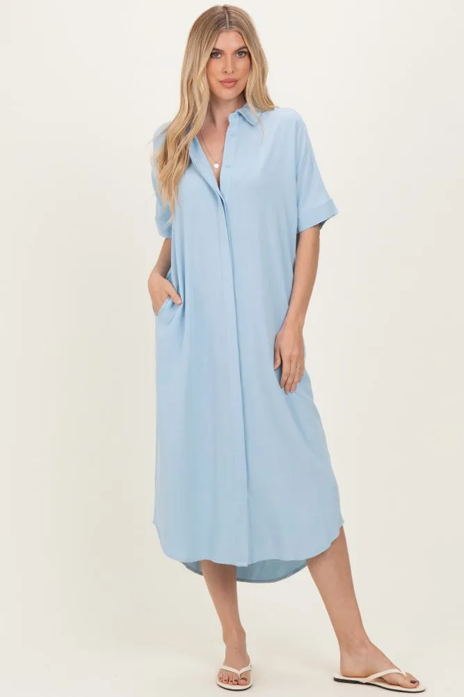 Light Blue Button Down Maternity Midi Shirt Dress sold by Pinkblush product image thumbnail 3