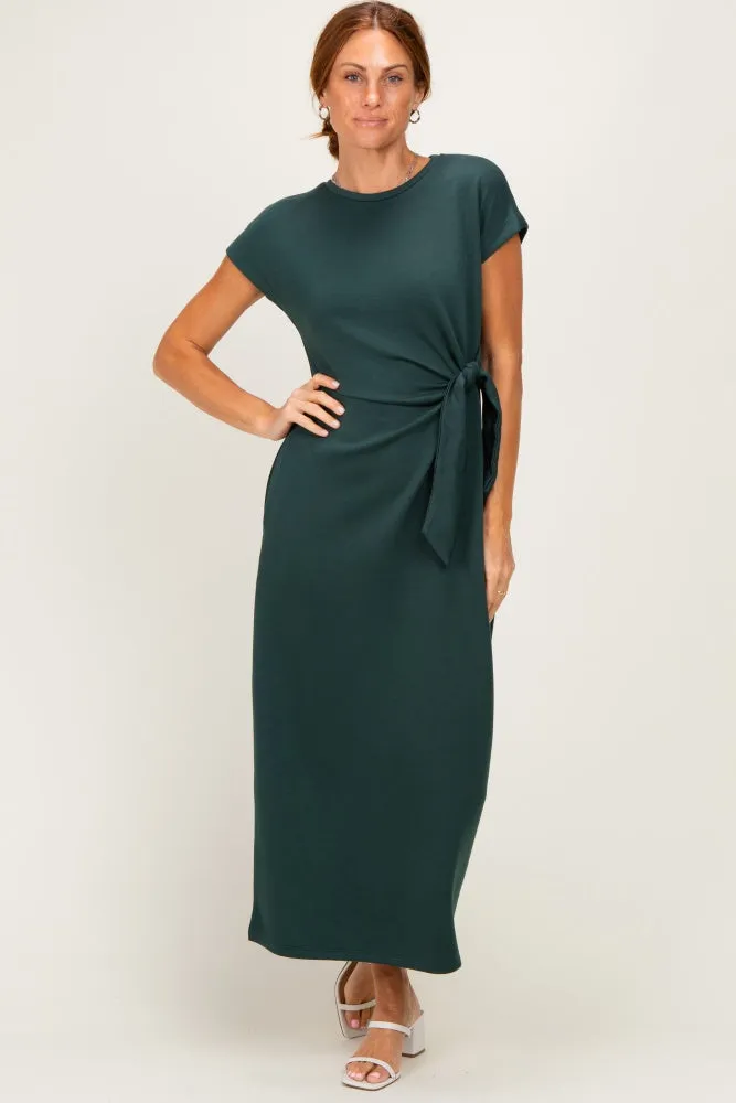 Forest Green Side Tie Short Sleeve Midi Dress sold by Pinkblush