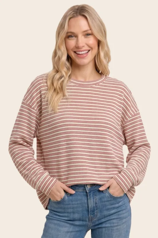 Red Striped Long Sleeve Top made by Staccato