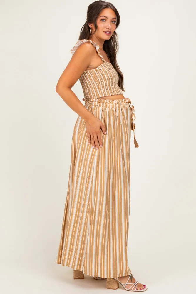 Beige Striped Smocked Crop Top Maxi Skirt Maternity Set sold by Pinkblush product image thumbnail 2