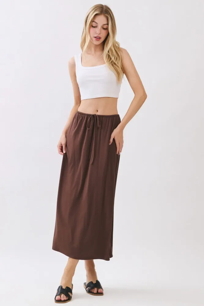 Chocolate Front Tie Maxi Skirt sold by Pinkblush